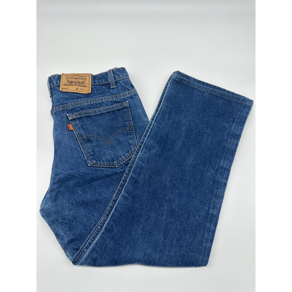 Vintage Levi's 517‎ Bootcut Jeans Orange Tab Dark Blue Wash 38x31 USA Made